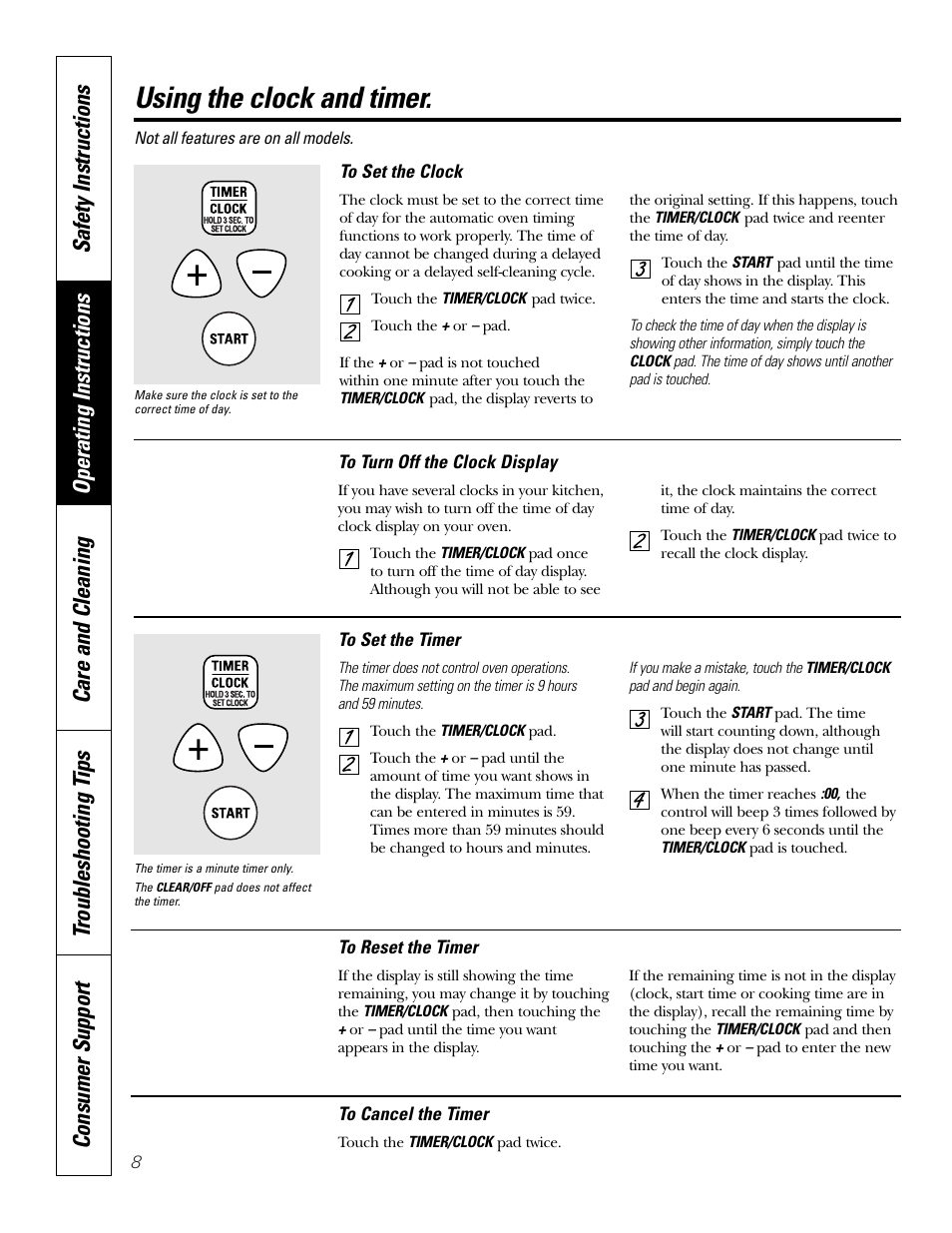 Clock and timer, Using the clock and timer | GE JRS0624 User Manual | Page 8 / 20