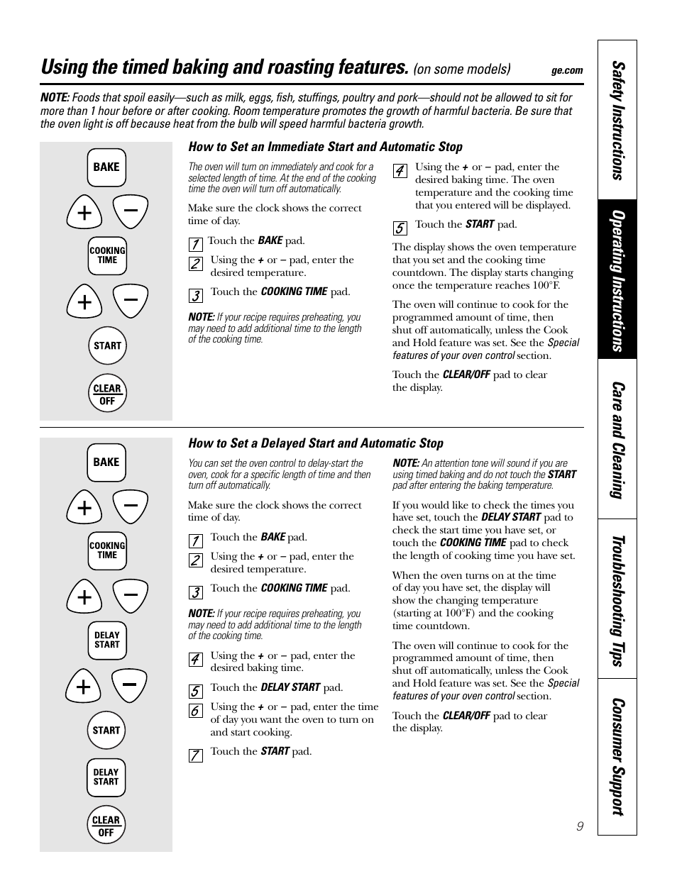 Timed baking and roasting, Using the timed baking and roasting features | GE JRS0624 User Manual | Page 9 / 20