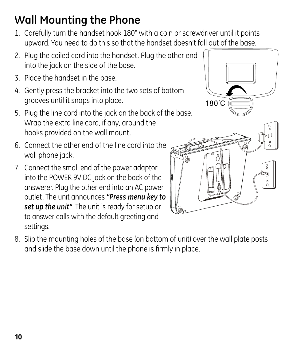 Wall mounting the phone | GE 00024178 User Manual | Page 10 / 44