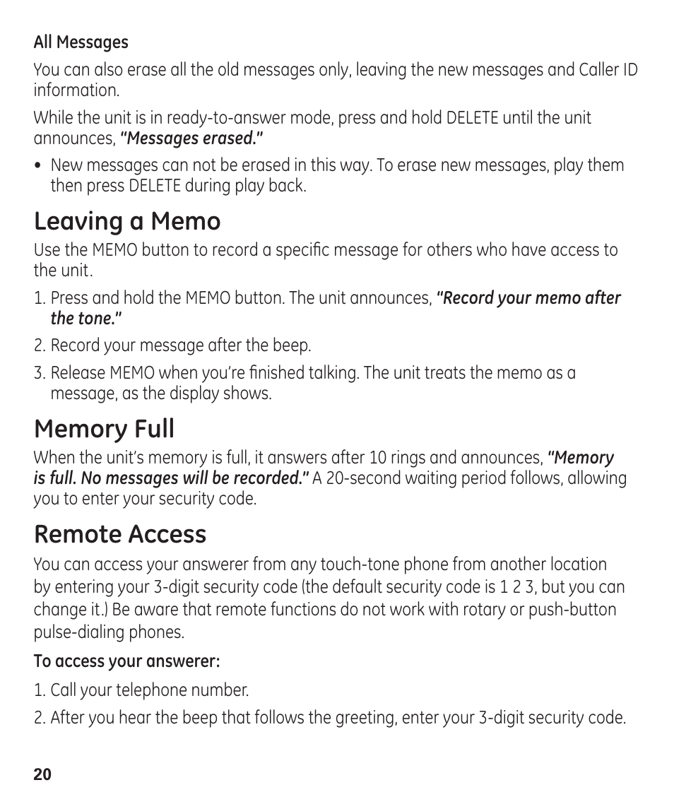 Remote access | GE 55927740 User Manual | Page 20 / 72