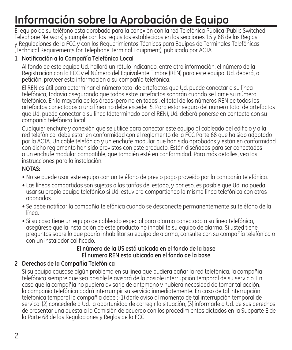 Información sobre la aprobación de equipo | GE 55927740 User Manual | Page 38 / 72