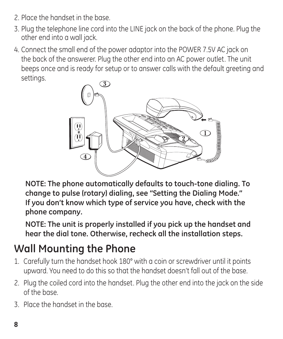 Wall mounting the phone | GE 55927740 User Manual | Page 8 / 72