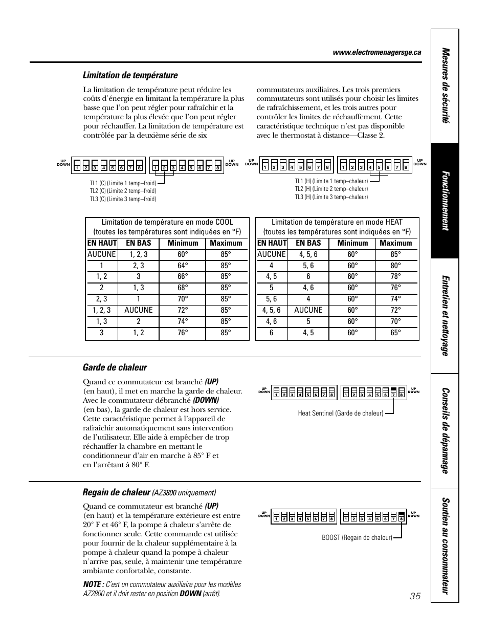 Limitation de température, Regain de chaleur | GE 2800 User Manual | Page 35 / 84
