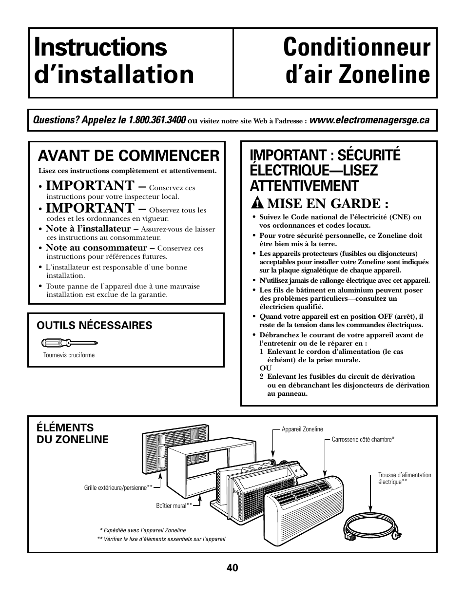 Préparation, Avant de commencer, Important | Mise en garde | GE 2800 User Manual | Page 40 / 84