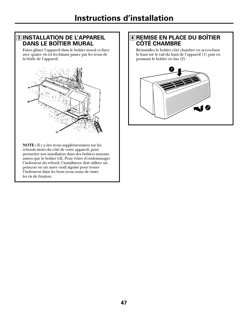 Instructions d’installation | GE 2800 User Manual | Page 47 / 84