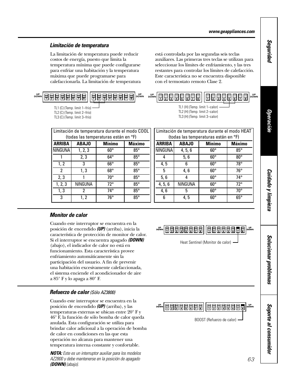 Limitación de temperatura, Refuerzo de calor | GE 2800 User Manual | Page 63 / 84