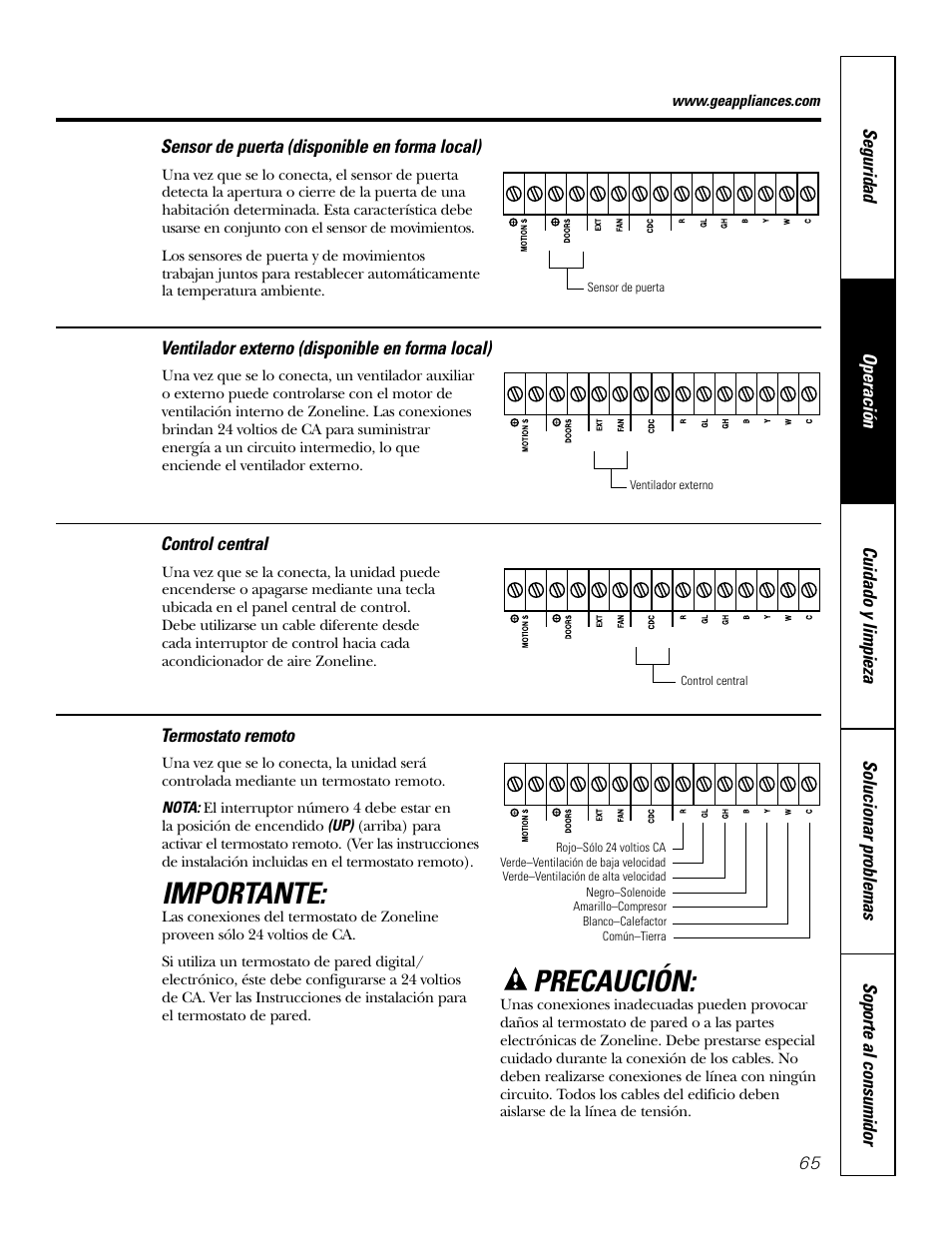 Importante, Precaución | GE 2800 User Manual | Page 65 / 84
