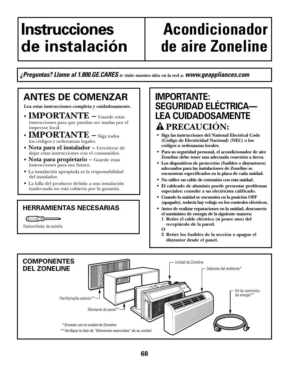 Preparación, Antes de comenzar, Importante | Precaución | GE 2800 User Manual | Page 68 / 84