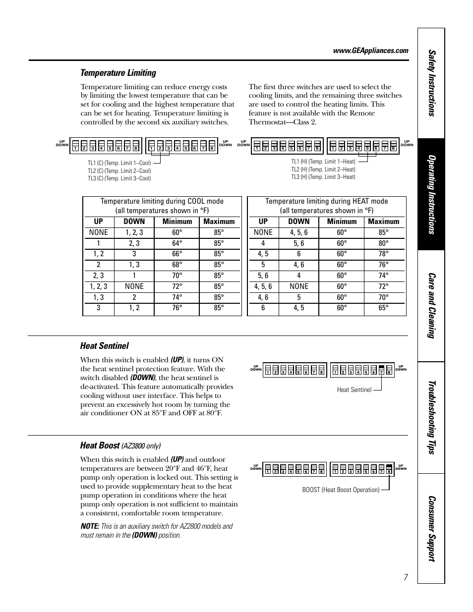 Temperature limiting, Heat boost | GE 2800 User Manual | Page 7 / 84