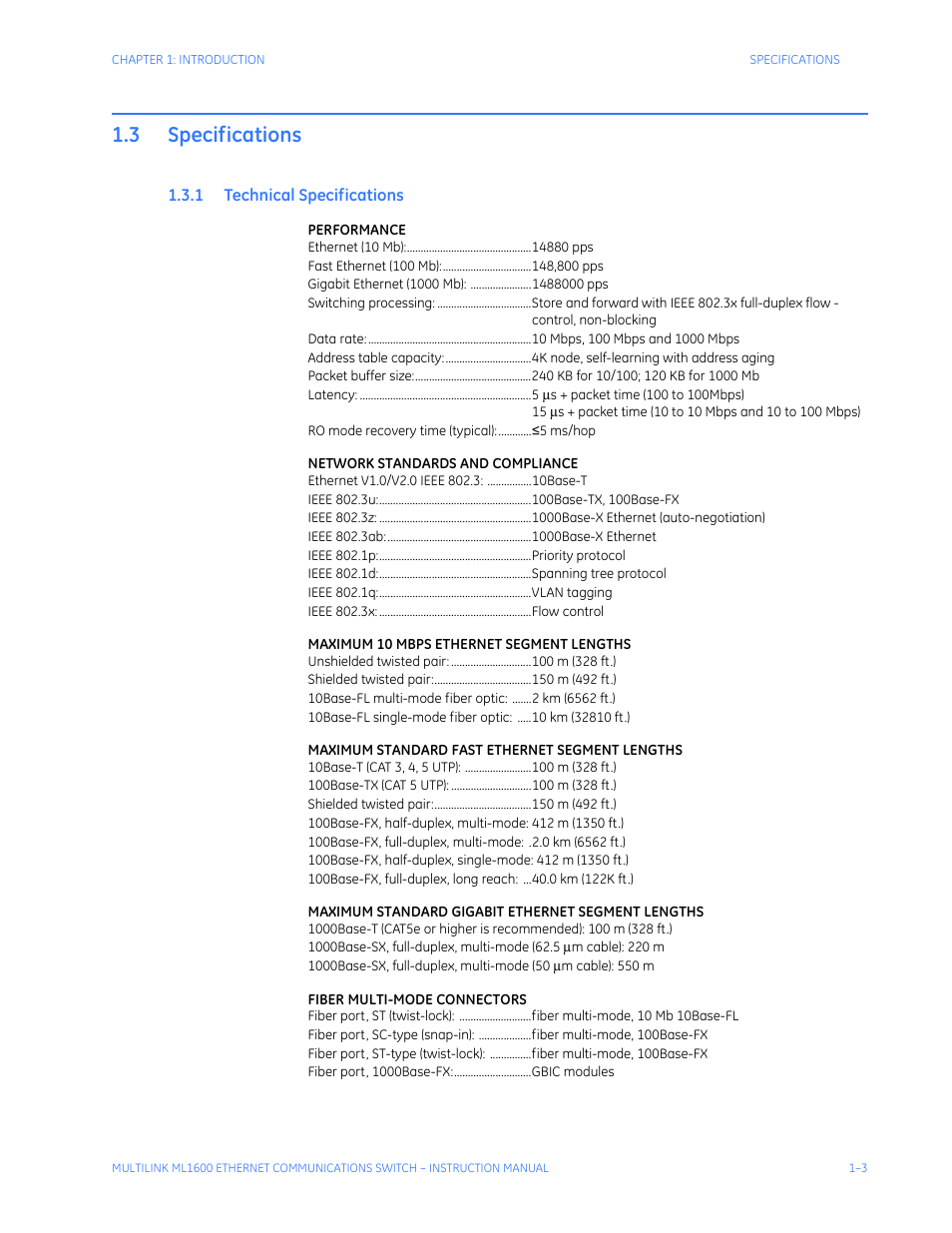 3 specifications, 1 technical specifications, Specifications -3 | Echnical, Pecifications | GE ML1600 User Manual | Page 11 / 324