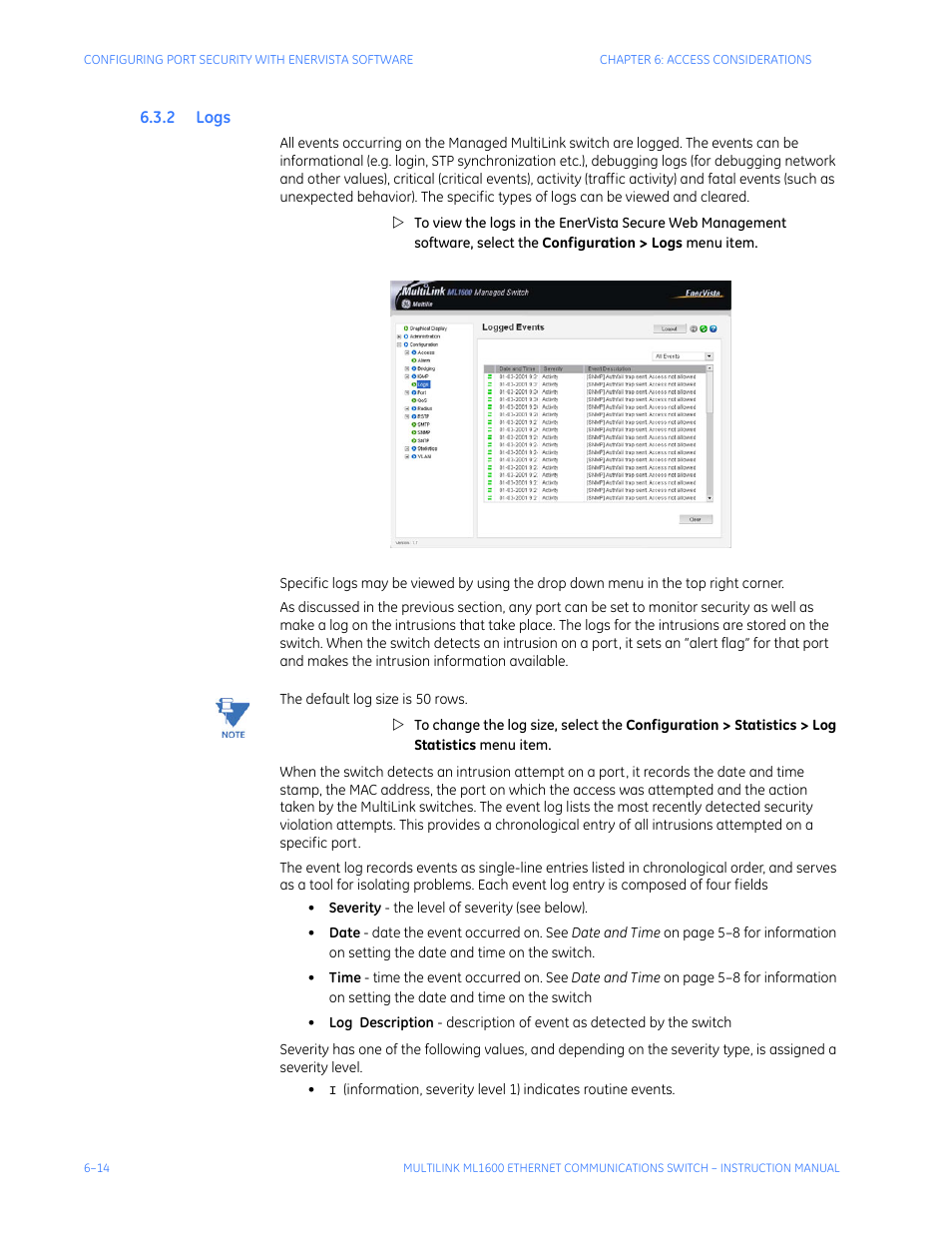 2 logs | GE ML1600 User Manual | Page 110 / 324