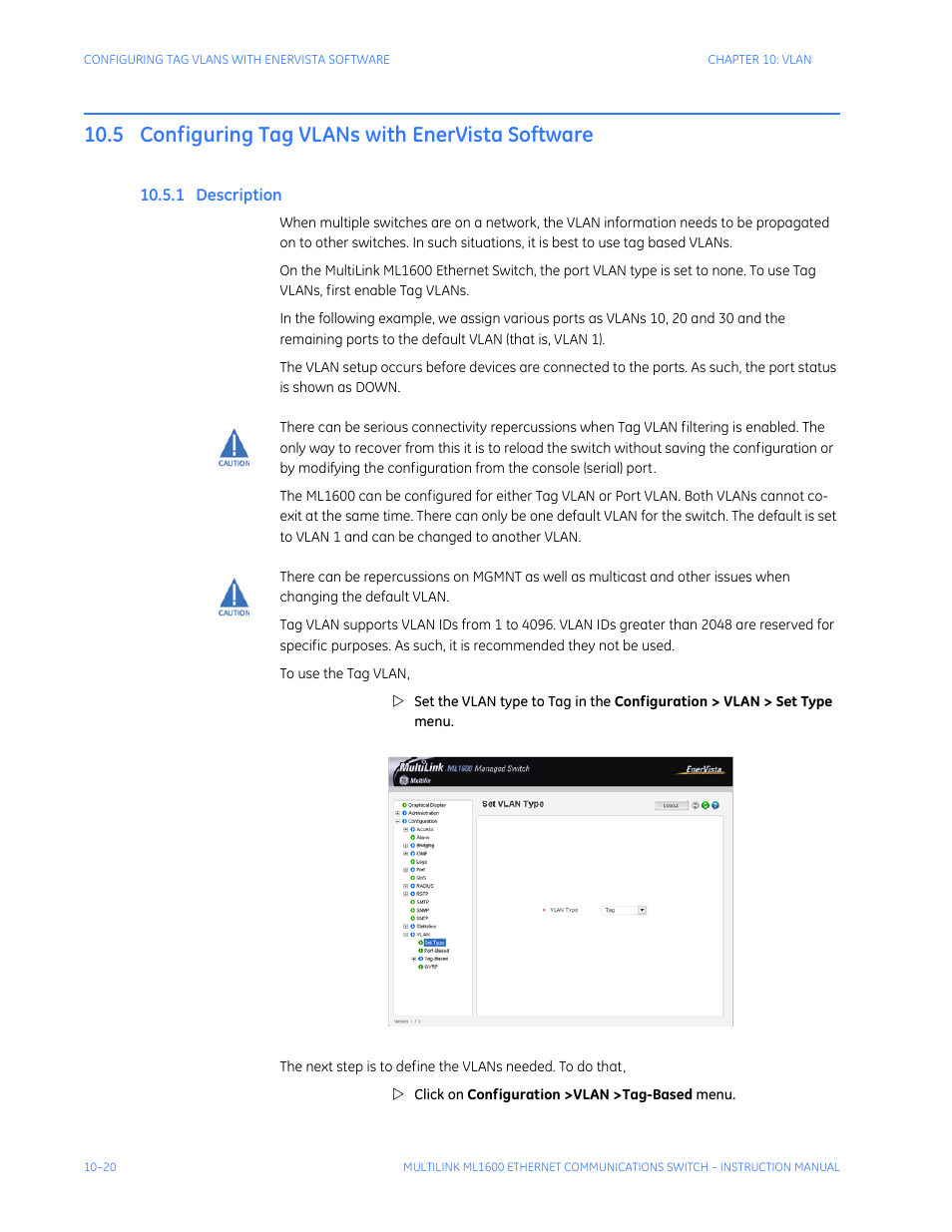 5 configuring tag vlans with enervista software, 1 description, Configuring tag vlans with enervista software -20 | Escription | GE ML1600 User Manual | Page 172 / 324