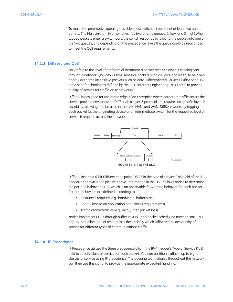3 diffserv and qos, 4 ip precedence, S -2 | Ip p, Recedence | GE ML1600 User Manual | Page 224 / 324