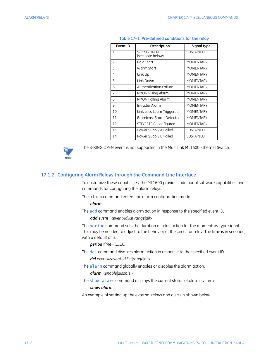 Onfiguring, Larm, Elays | Through, Ommand, Nterface | GE ML1600 User Manual | Page 264 / 324