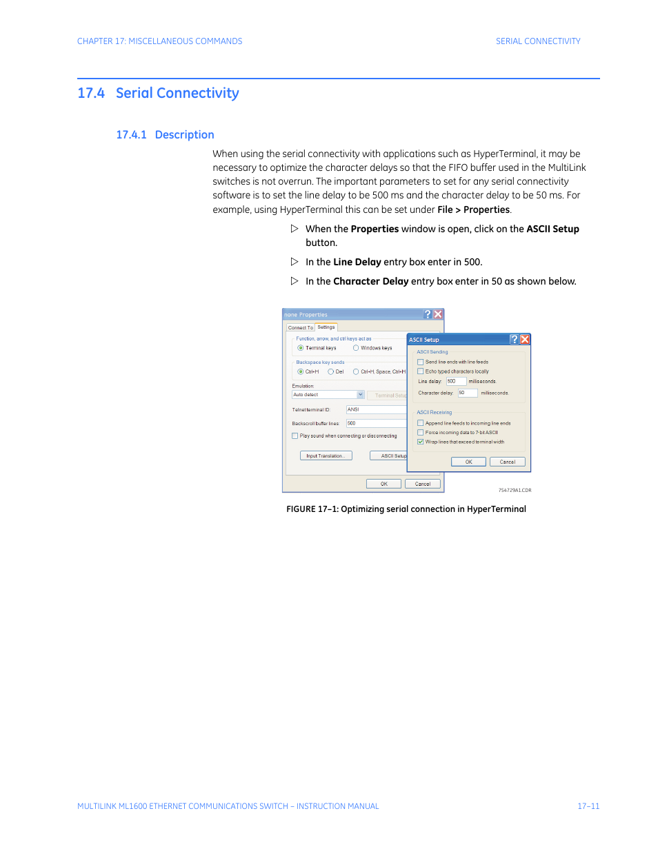 4 serial connectivity, 1 description, Serial connectivity -11 | Escription | GE ML1600 User Manual | Page 273 / 324