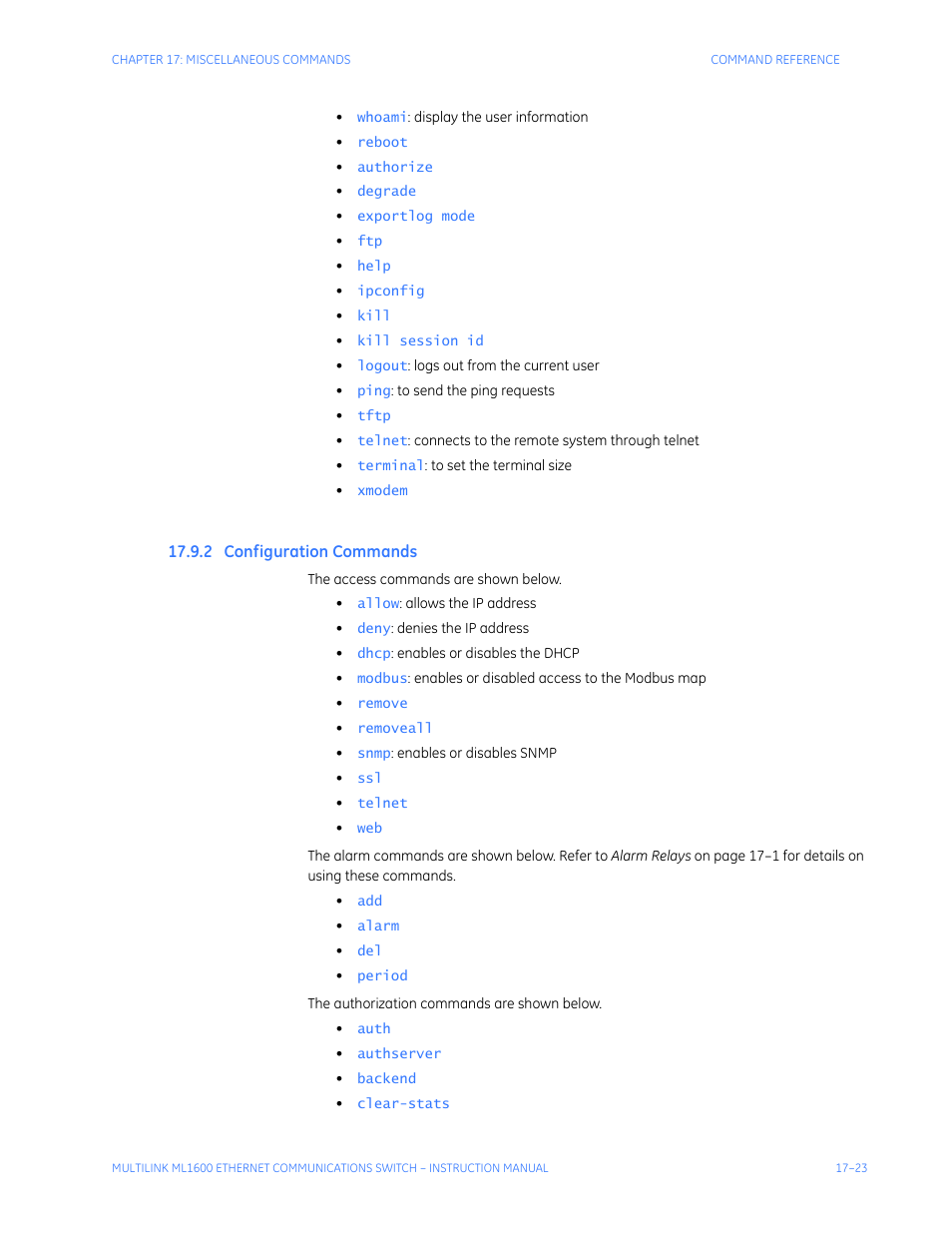 2 configuration commands, Onfiguration, Ommands | GE ML1600 User Manual | Page 285 / 324