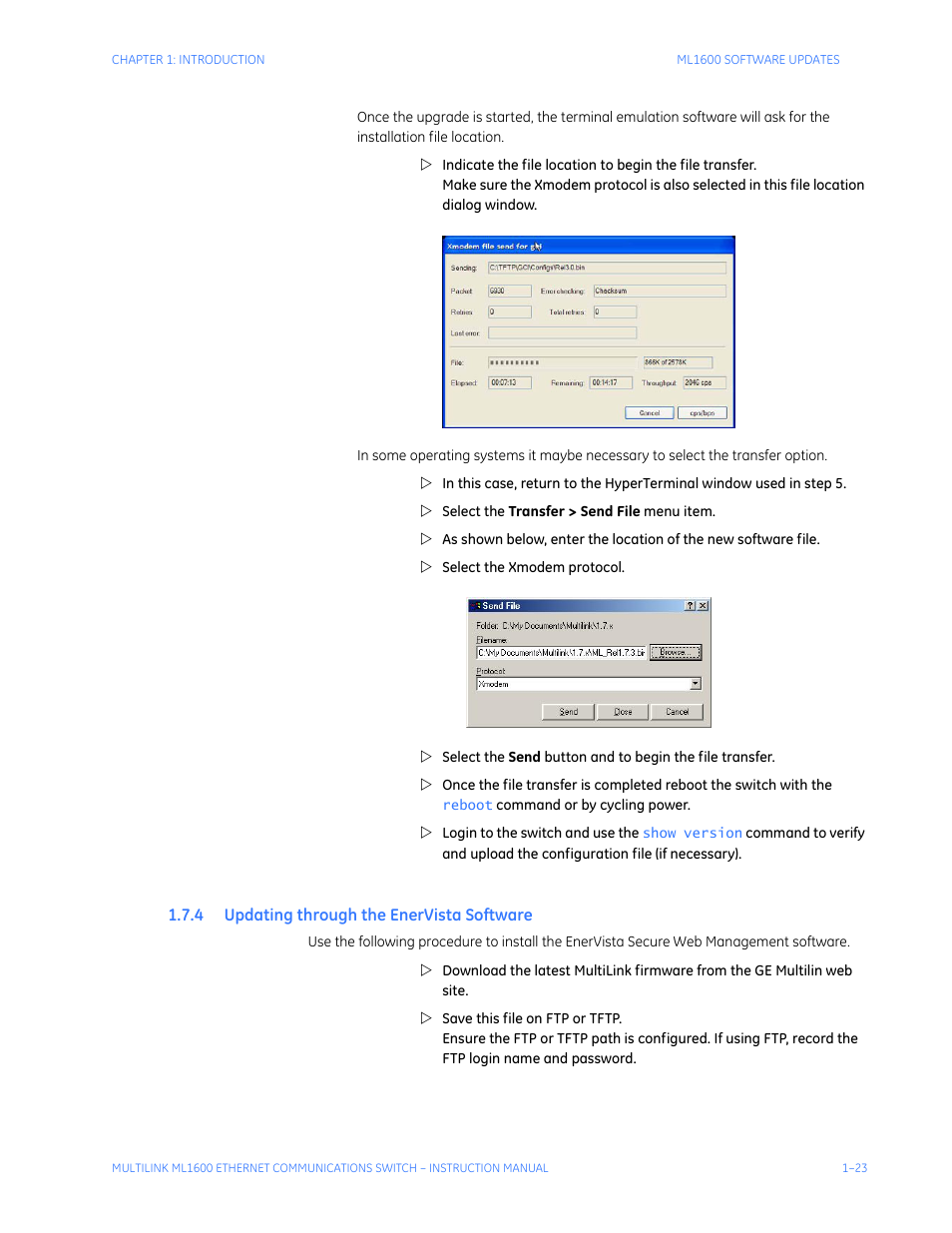 4 updating through the enervista software, Pdating, Through | Ista, Oftware | GE ML1600 User Manual | Page 31 / 324