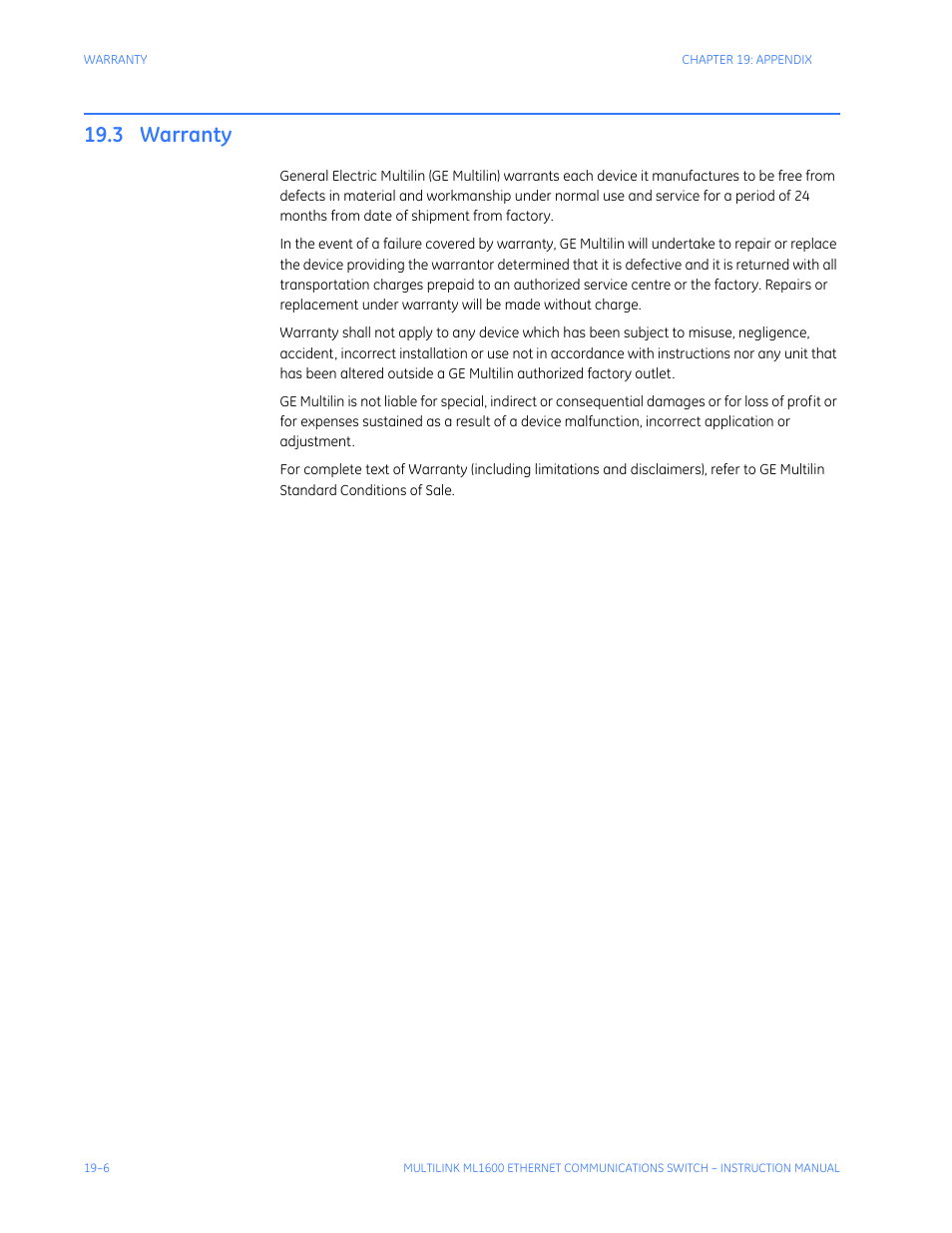 3 warranty, Warranty -6 | GE ML1600 User Manual | Page 320 / 324