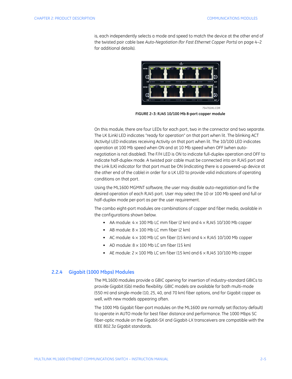 4 gigabit (1000 mbps) modules, Igabit, 1000 m | Odules | GE ML1600 User Manual | Page 39 / 324