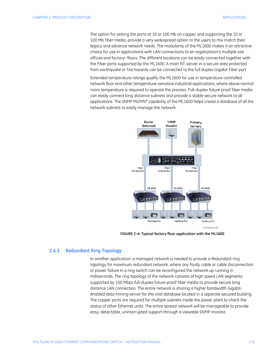 3 redundant ring topology, Edundant, Opology | GE ML1600 User Manual | Page 43 / 324