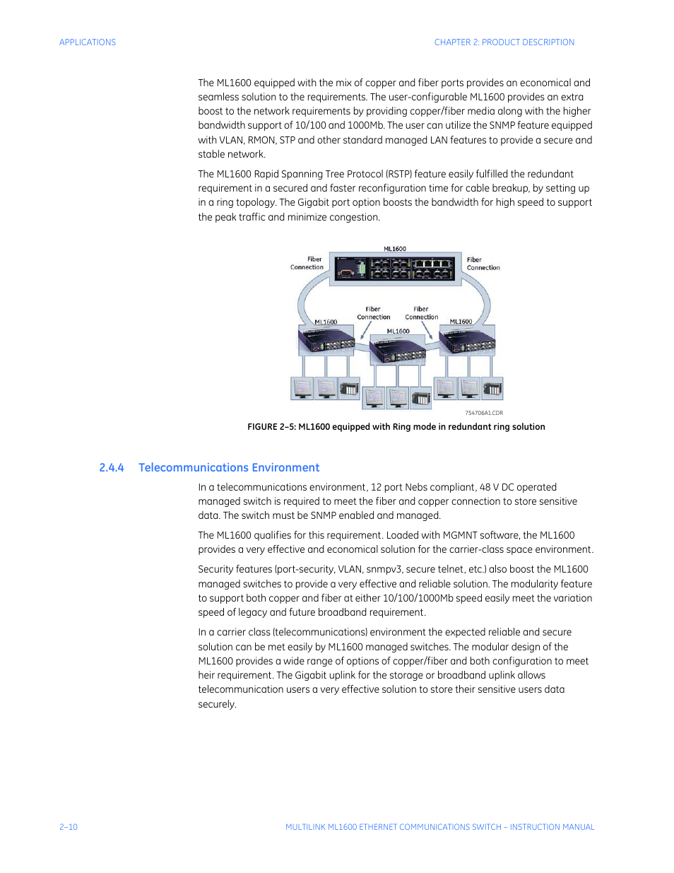4 telecommunications environment, Elecommunications, Nvironment | GE ML1600 User Manual | Page 44 / 324