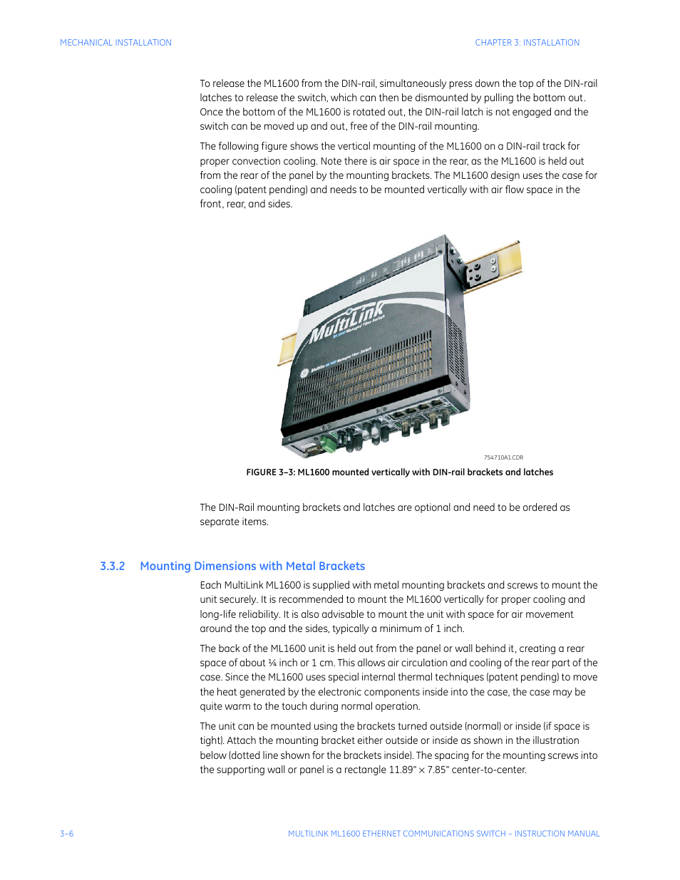 2 mounting dimensions with metal brackets, Ounting, Imensions | With, Etal, Rackets | GE ML1600 User Manual | Page 52 / 324