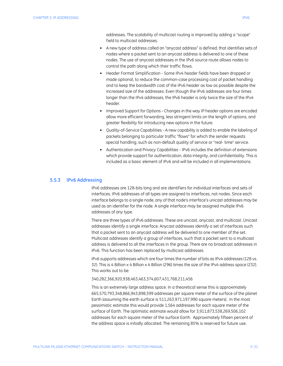 3 ipv6 addressing, Ddressing | GE ML1600 User Manual | Page 93 / 324