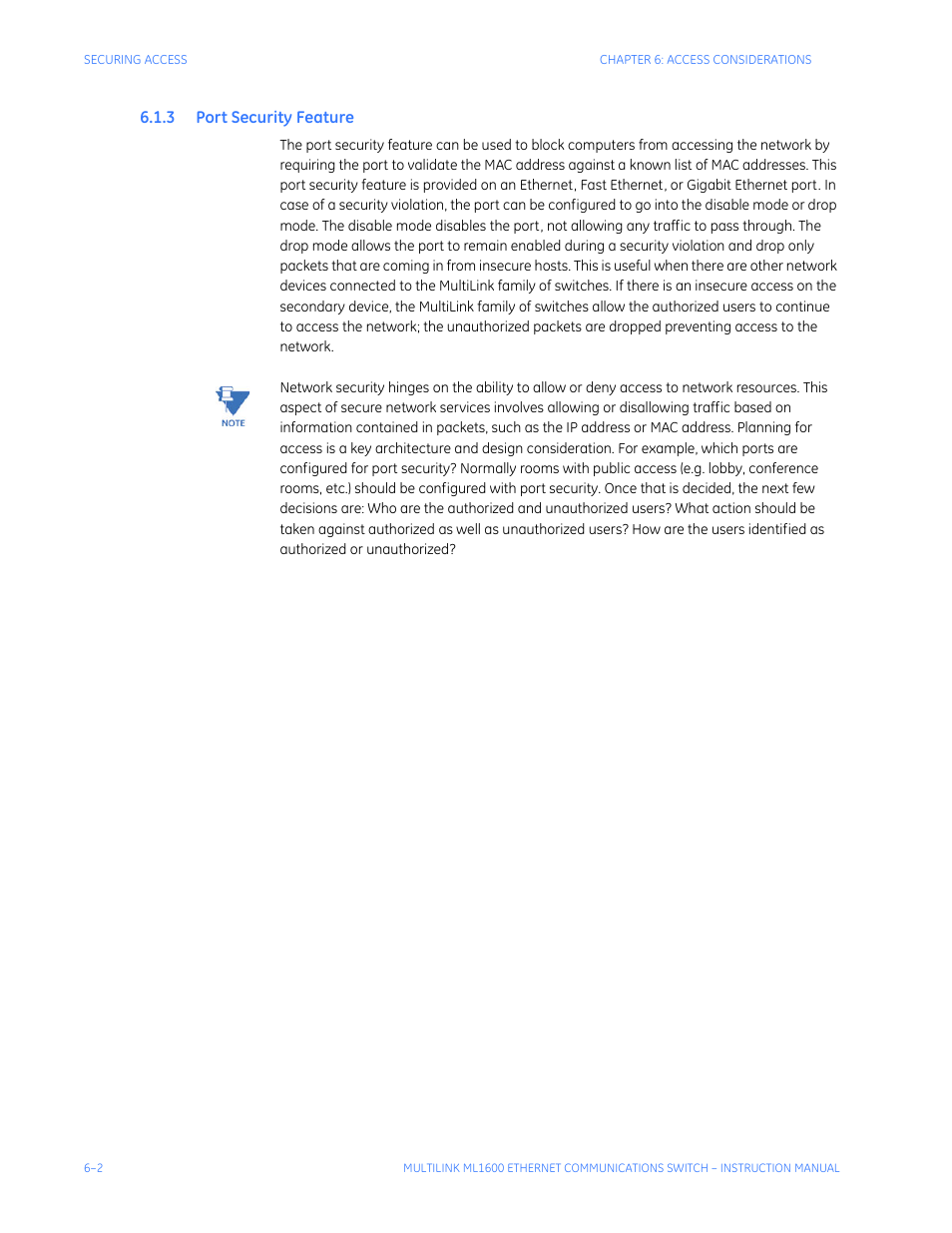 3 port security feature, Ecurity, Eature | GE ML1600 User Manual | Page 98 / 324