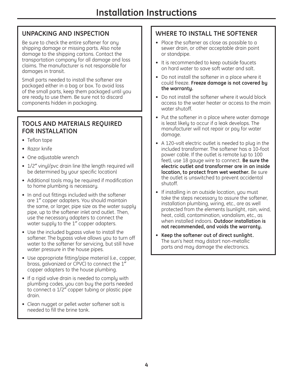 Installation instructions | GE GNPR40L User Manual | Page 4 / 36