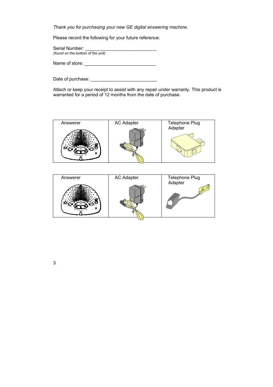 Package contents | GE NZ 29878 User Manual | Page 3 / 14