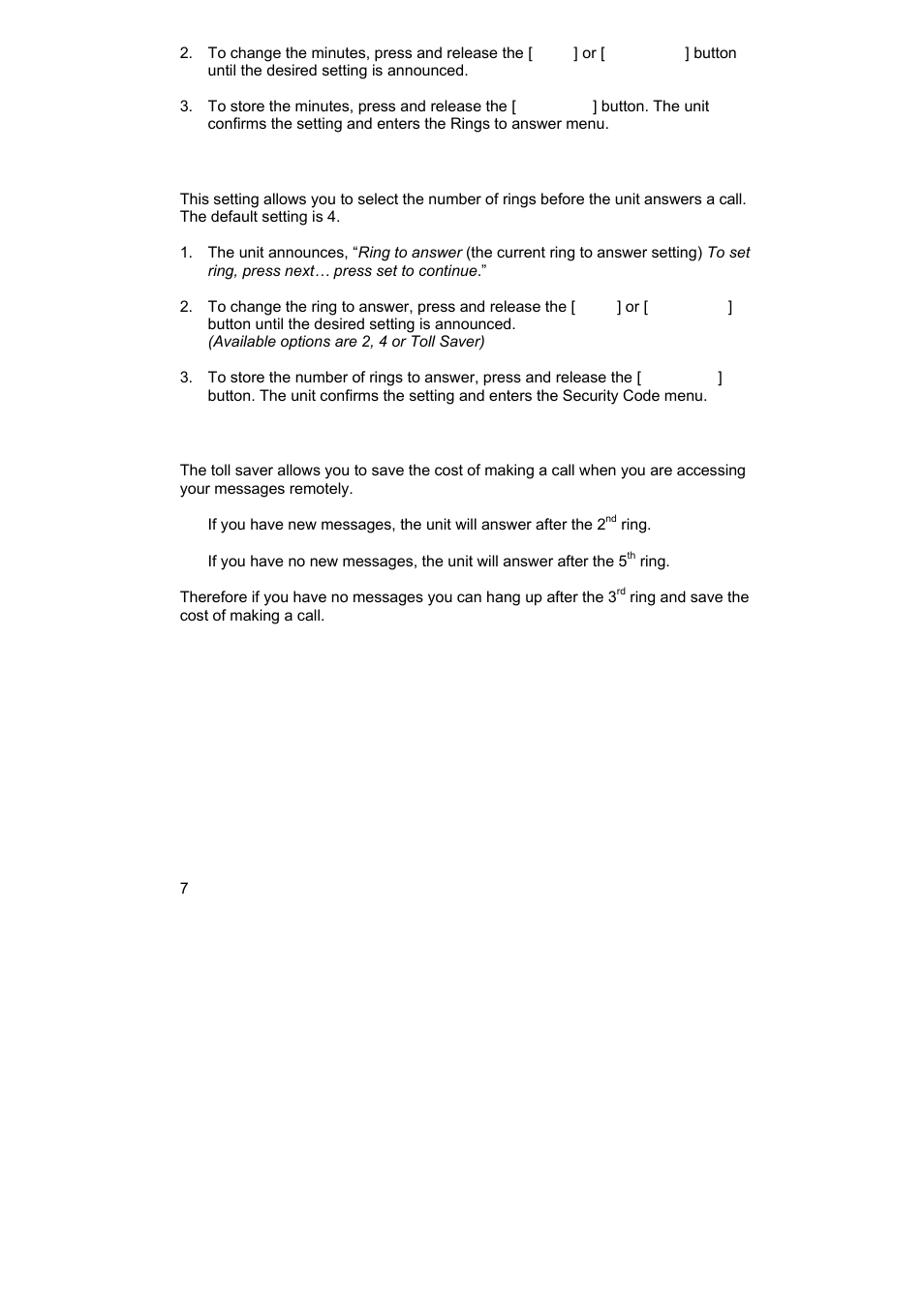Setting the rings to answer, Toll saver | GE NZ 29878 User Manual | Page 7 / 14