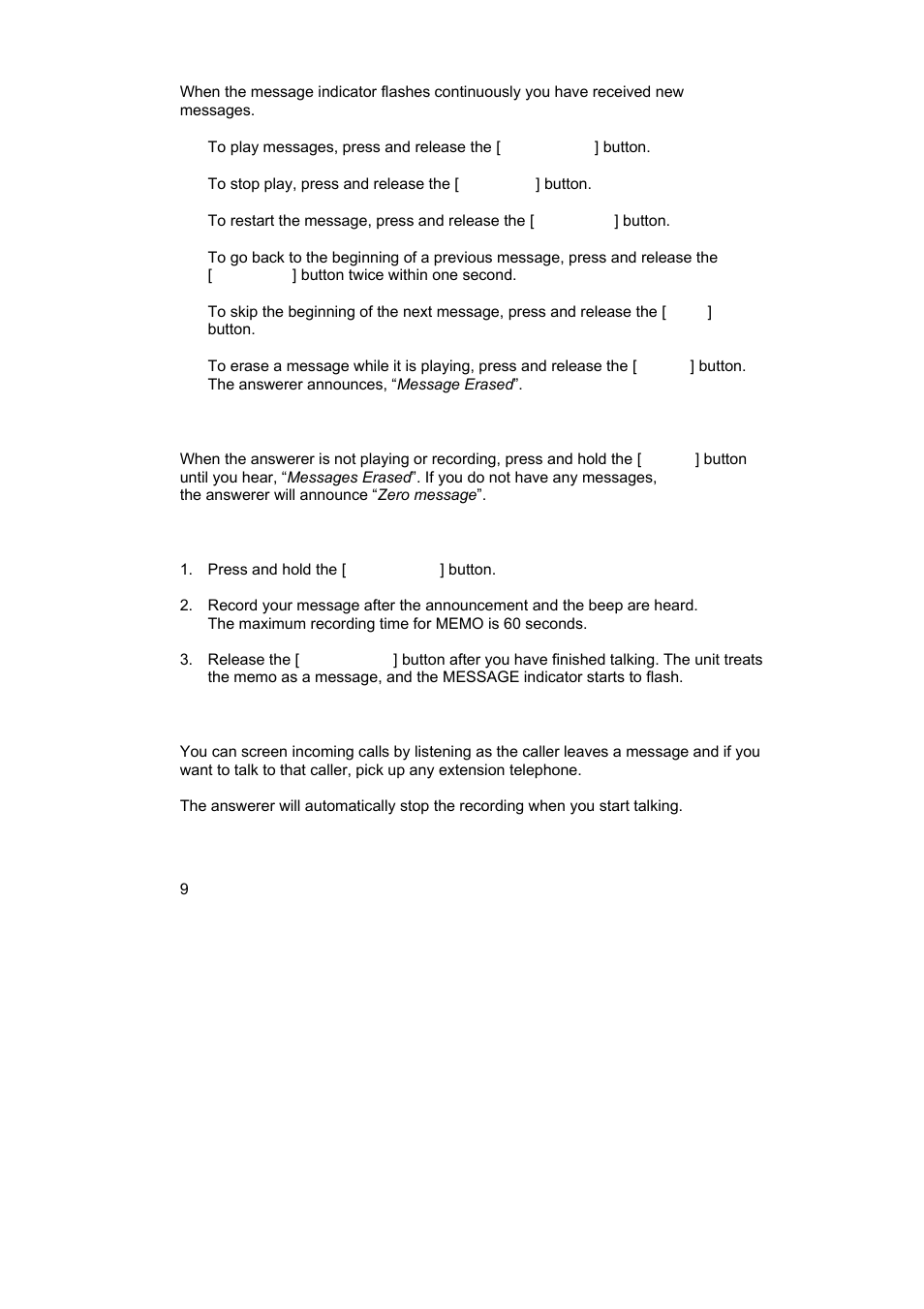 Playing messages, Leaving a memo | GE NZ 29878 User Manual | Page 9 / 14