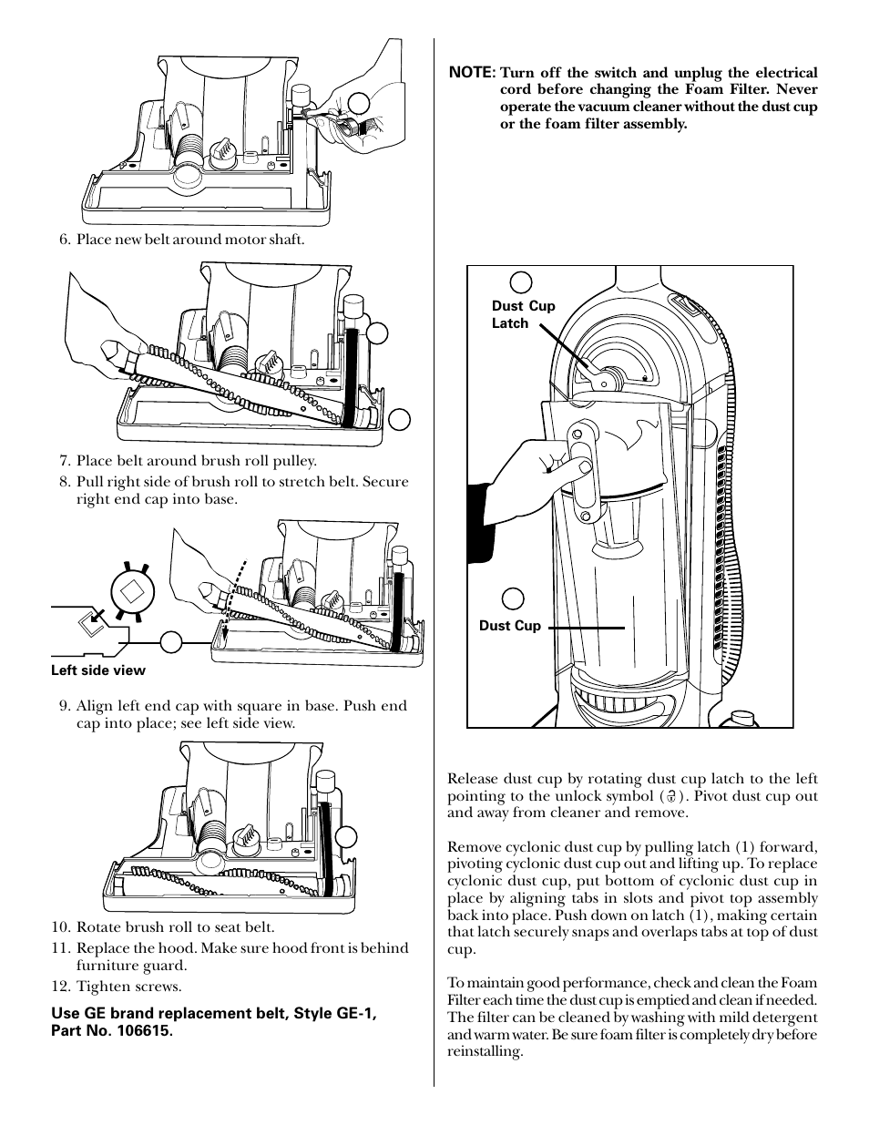 Cyclonic dust cup, Cyclonic dust cup -12 | GE 106585 User Manual | Page 11 / 19