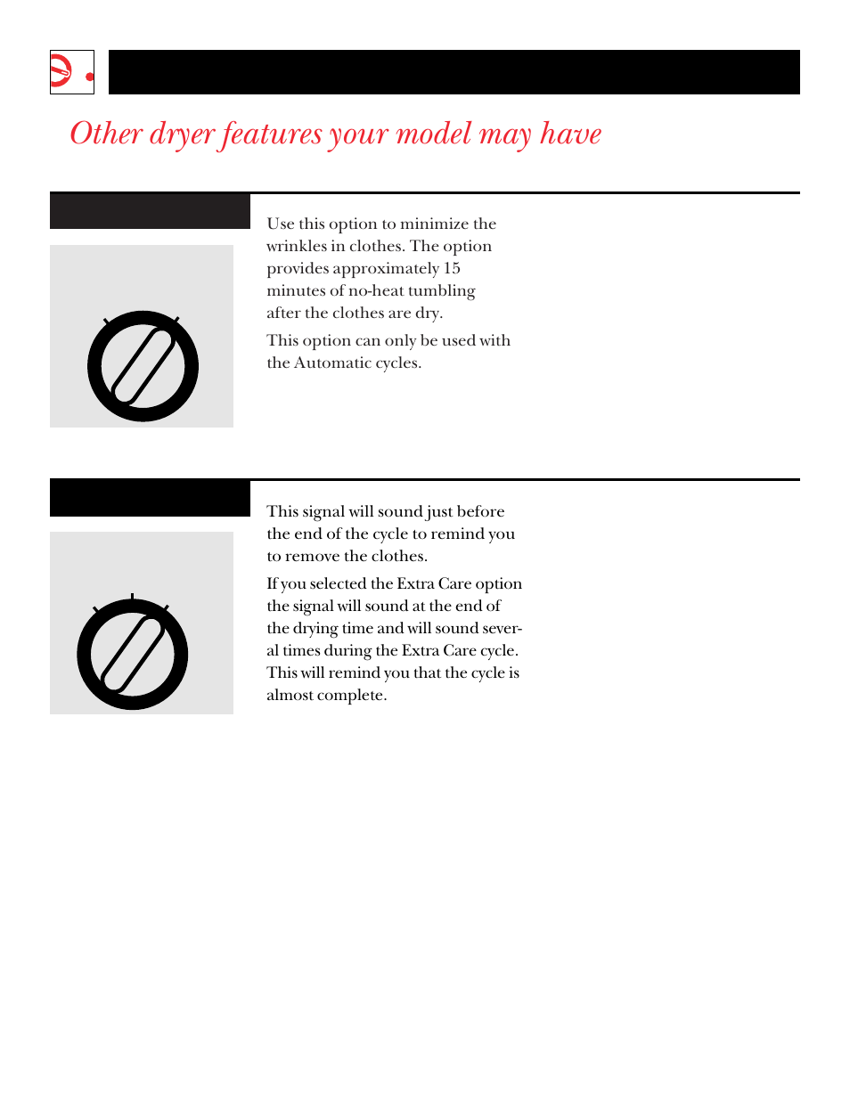 Other dryer features, Other dryer features your model may have, Operating instructions | GE DNSR473 User Manual | Page 10 / 76