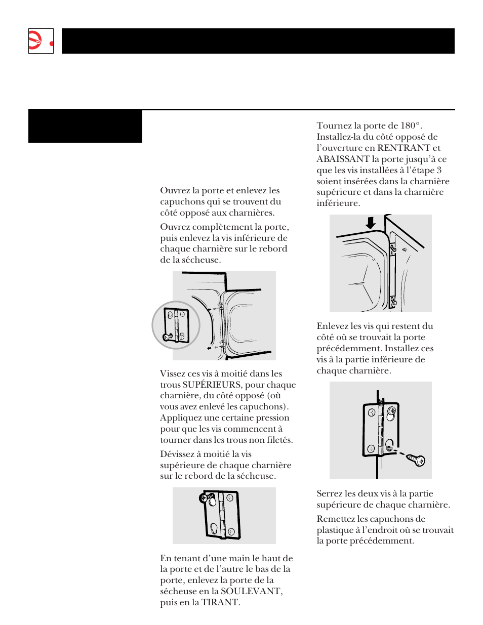 Directives de fonctionnement, Inversion de l’ouverture de la porte | GE DNSR473 User Manual | Page 36 / 76