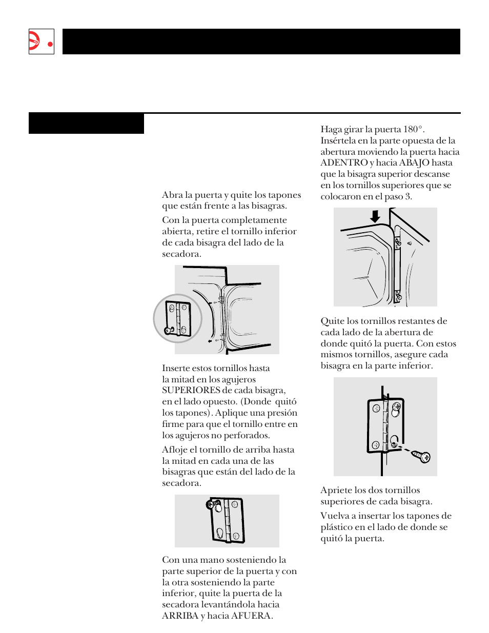 Instrucciones de operación, Cómo voltear la puerta | GE DNSR473 User Manual | Page 62 / 76