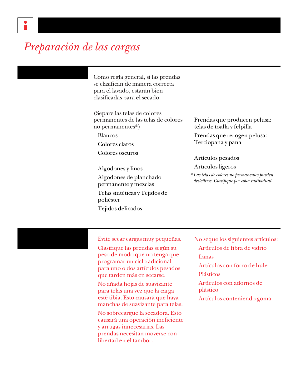 Preparación de las cargas, Información útil, Clasificación | Consejos para preparar las cargas | GE DNSR473 User Manual | Page 64 / 76