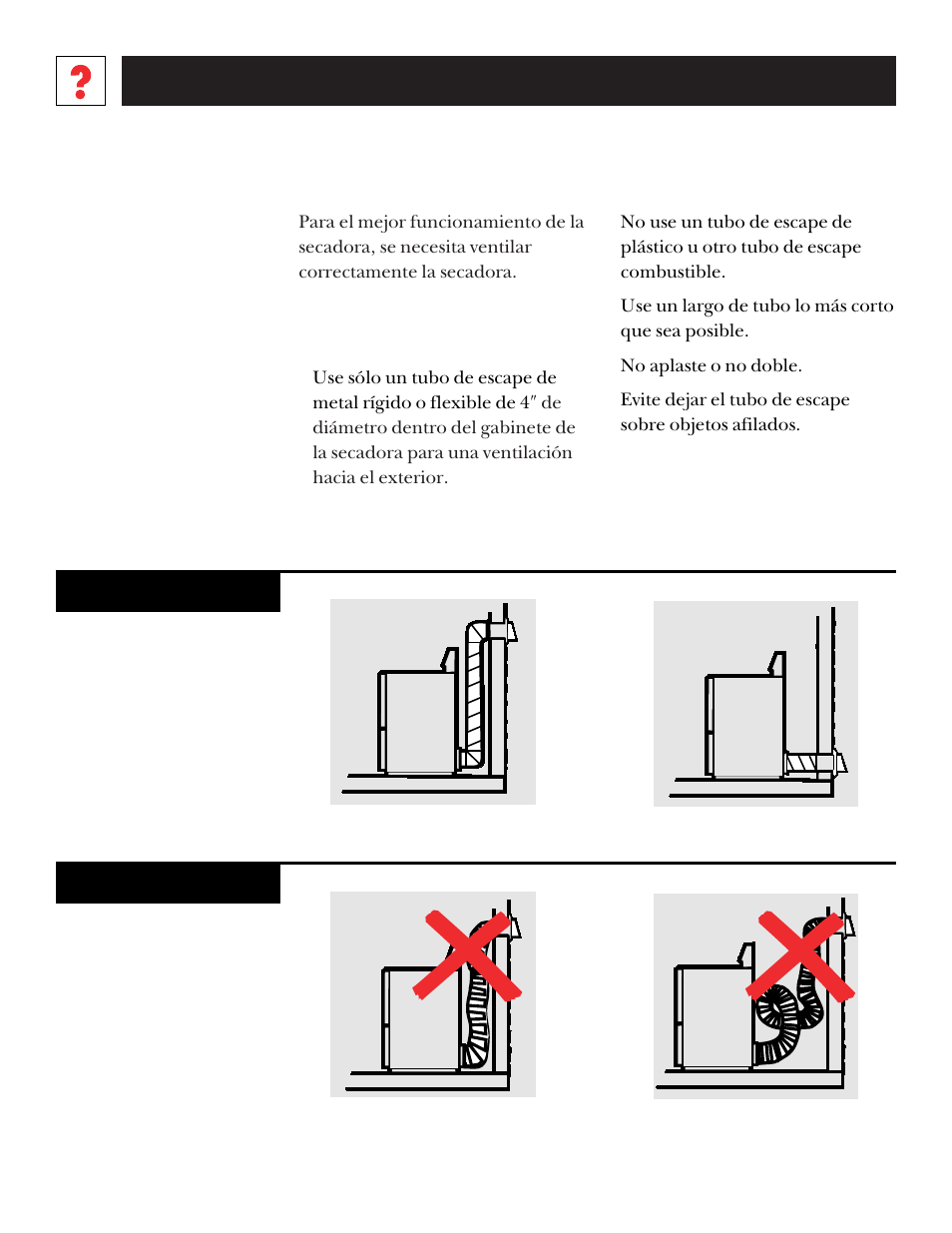 Ventilación de la secadora | GE DNSR473 User Manual | Page 70 / 76