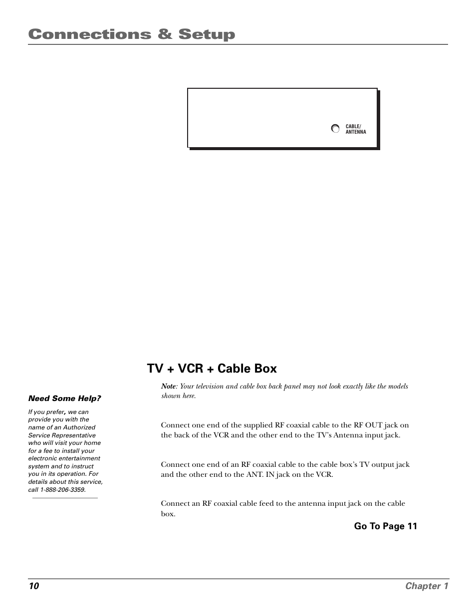 Tv + vcr + cable box, Connections & setup | GE VG4250 User Manual | Page 12 / 56