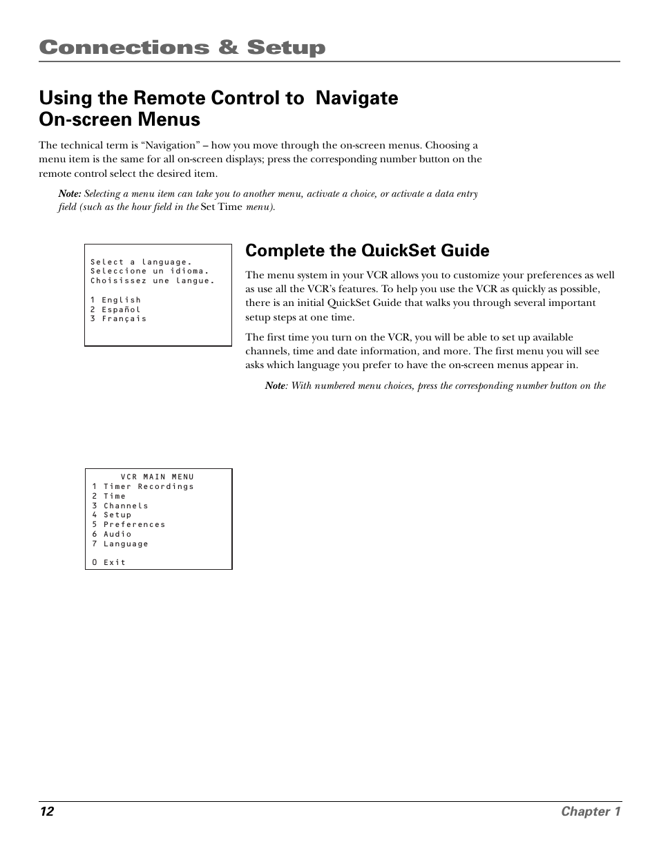 Complete the quickset guide, Accessing menus, Complete the quickset guide accessing menus | GE VG4250 User Manual | Page 14 / 56
