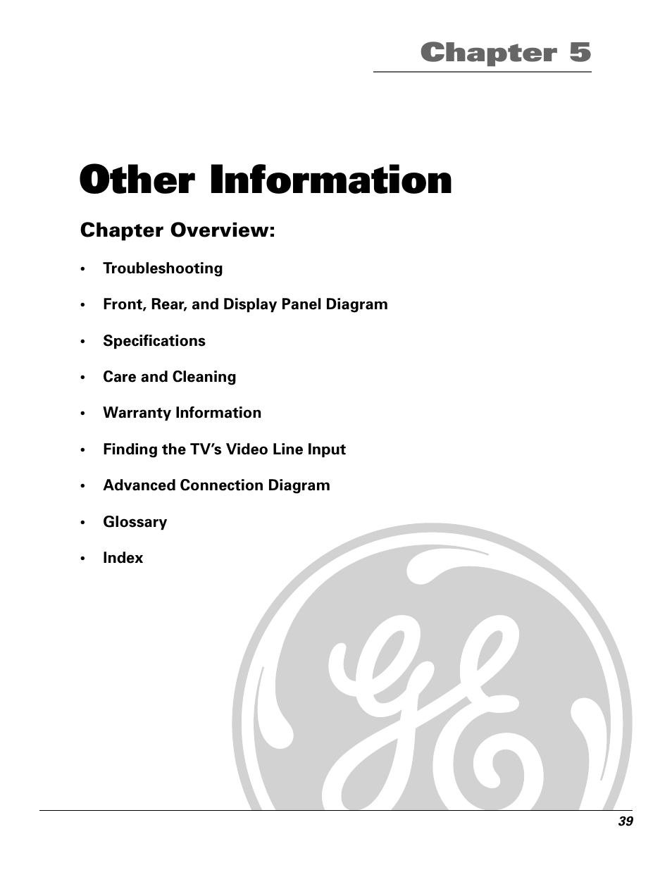 Other information, Chapter 5, Chapter overview | GE VG4250 User Manual | Page 41 / 56