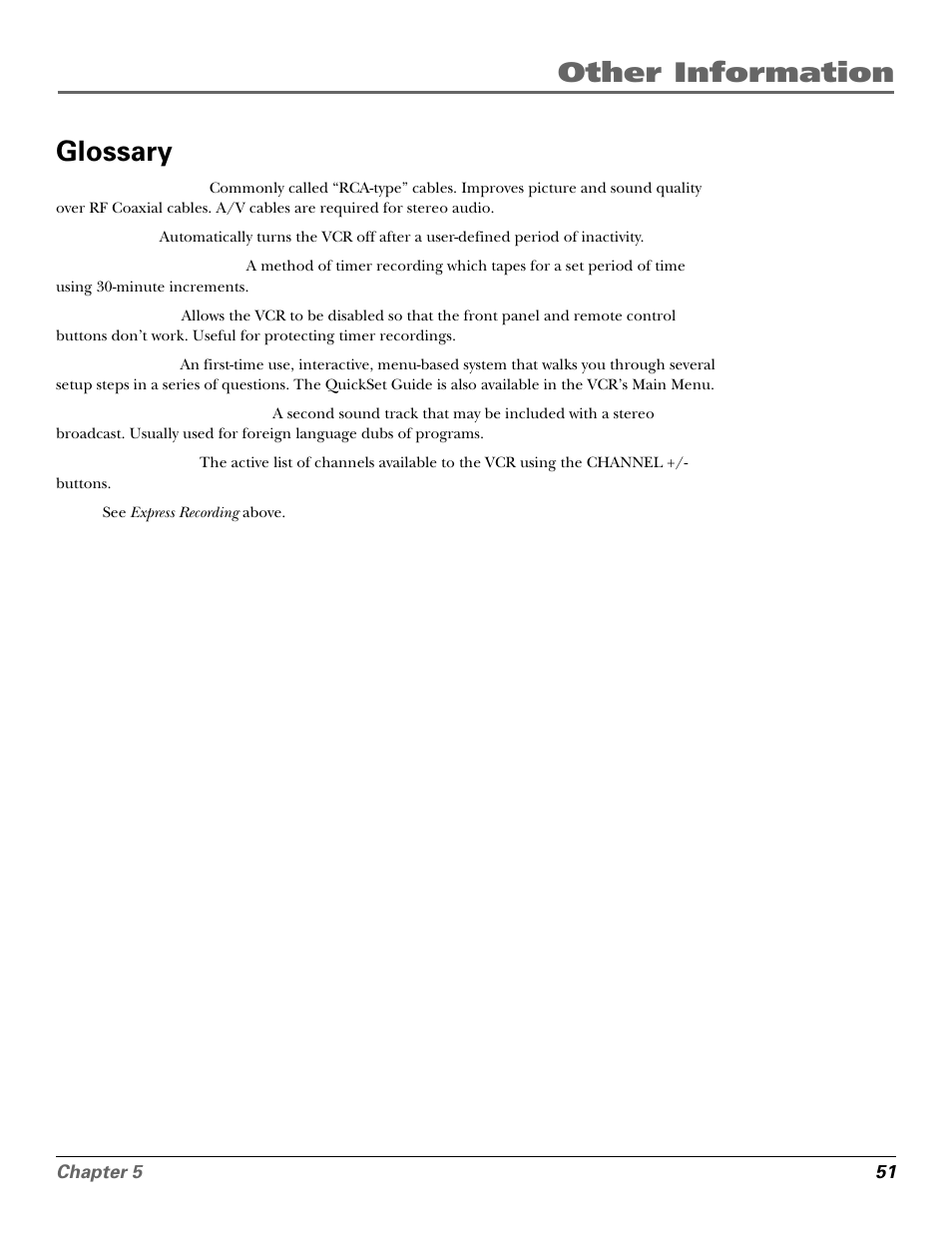 Glossary, Other information glossary | GE VG4250 User Manual | Page 53 / 56