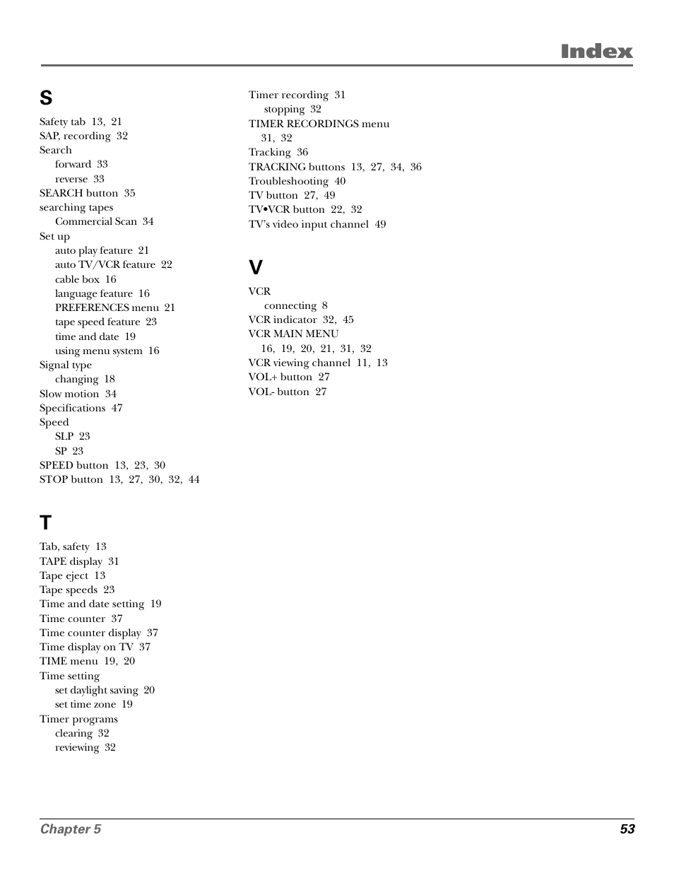 Search, Searching tapes, Set up | Signal type, Speed, Time setting, Timer programs, Index s | GE VG4250 User Manual | Page 55 / 56