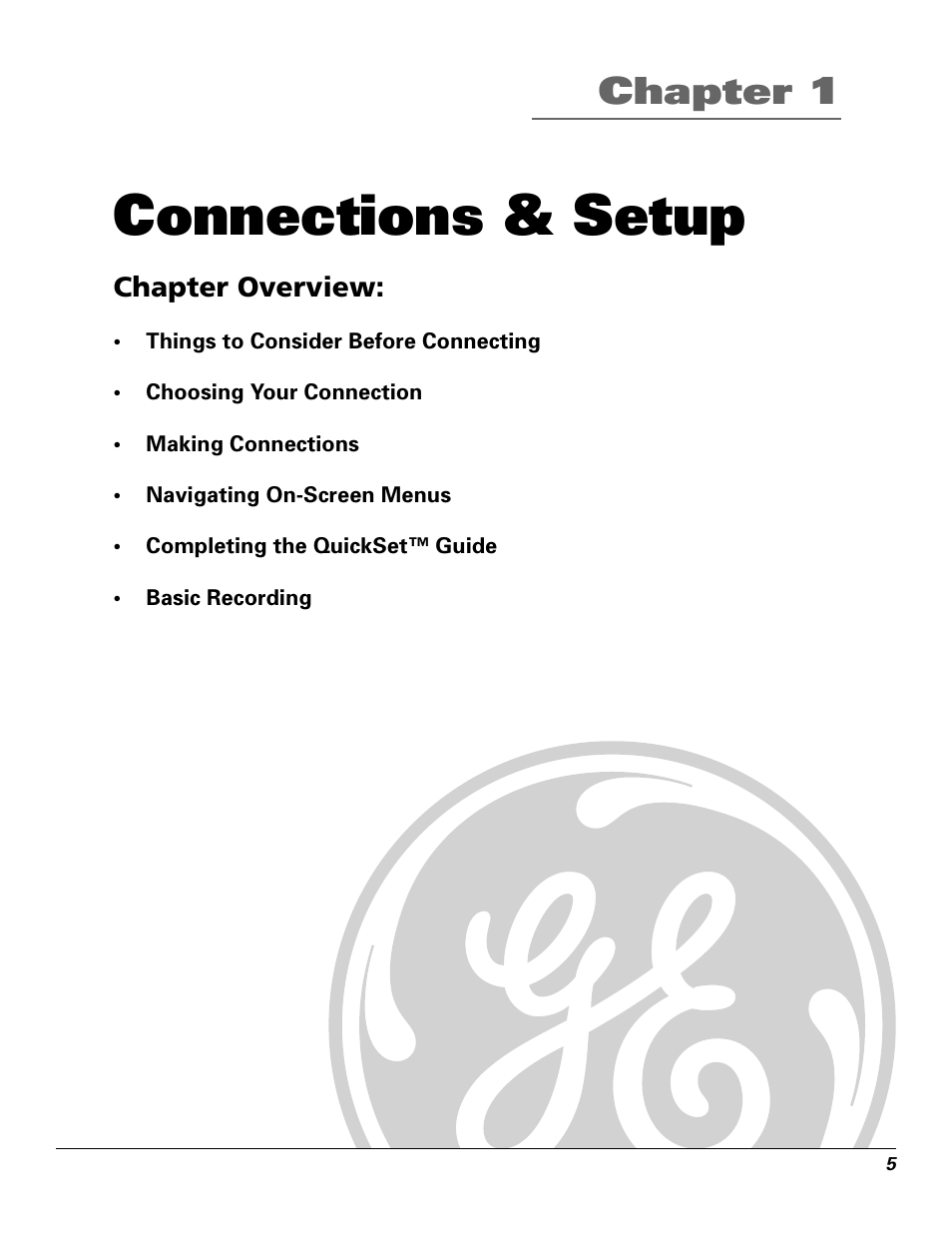 Connections & setup, Chapter 1 | GE VG4250 User Manual | Page 7 / 56