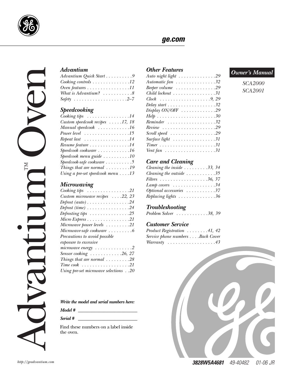 GE SCA2001 User Manual | 44 pages