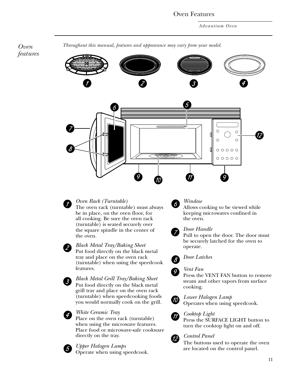 Oven features | GE SCA2001 User Manual | Page 11 / 44