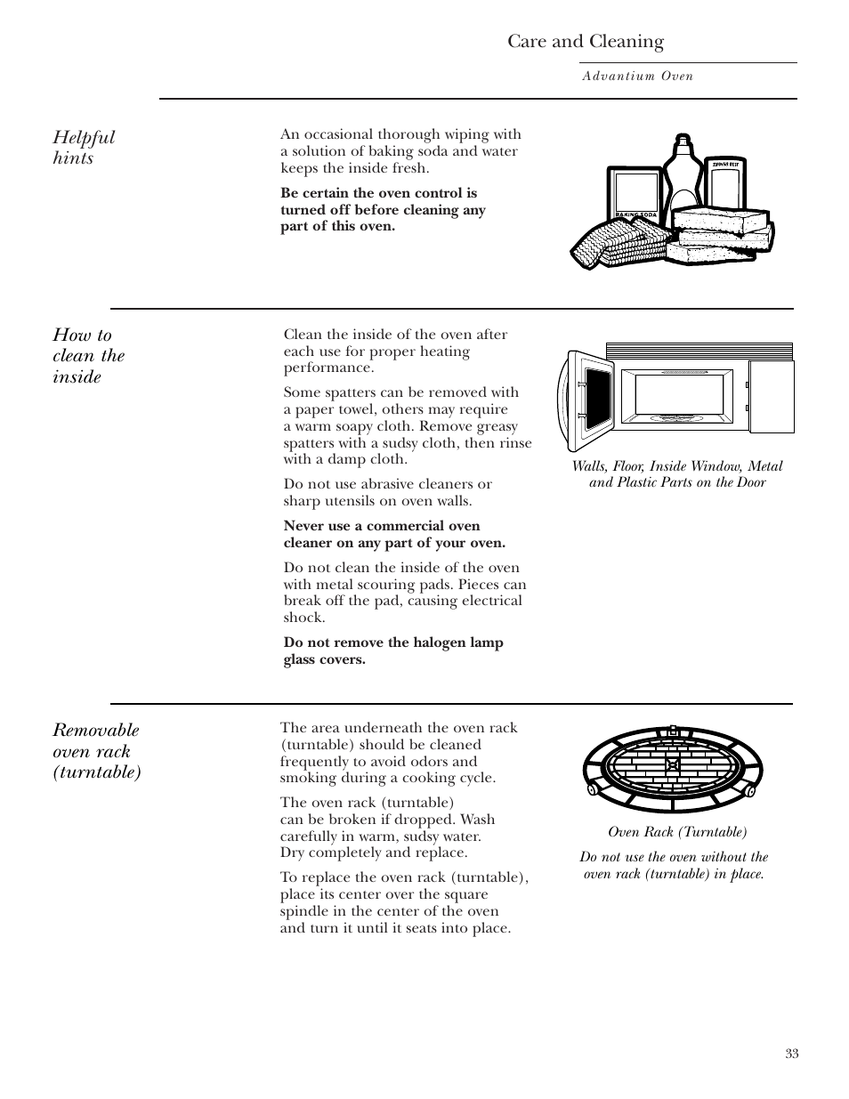 Cleaning the inside, Care and cleaning, Helpful hints | GE SCA2001 User Manual | Page 33 / 44