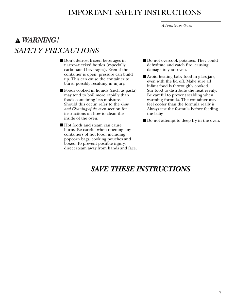 Warning | GE SCA2001 User Manual | Page 7 / 44