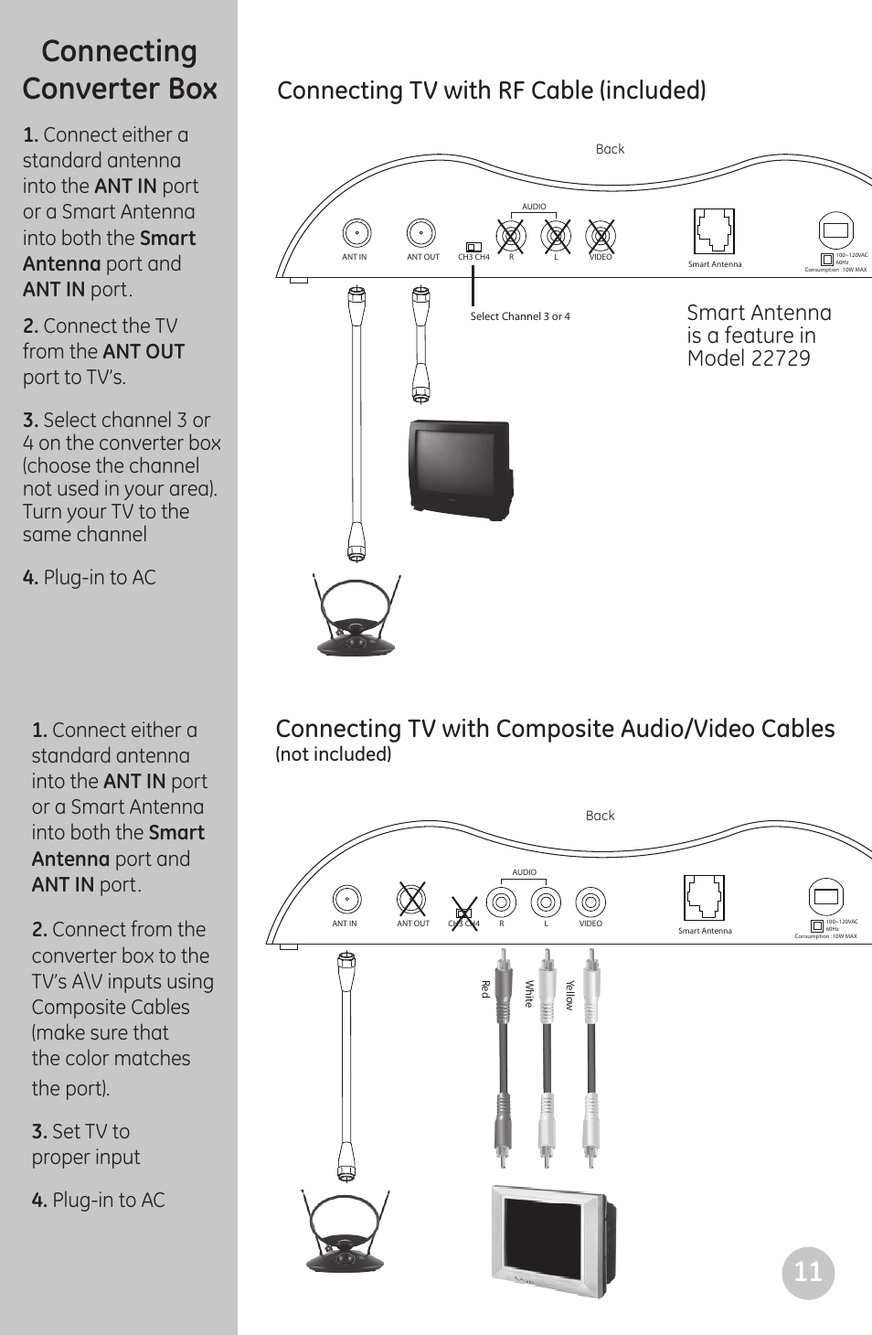 Connecting converter box, Not included) | GE 22730 User Manual | Page 11 / 48