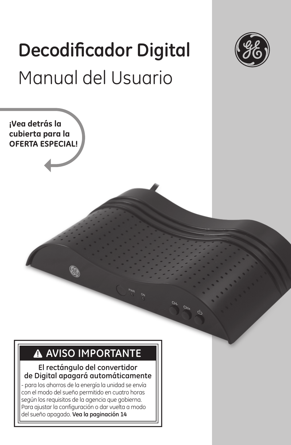 Decodificador digital manual del usuario, Aviso importante | GE 22730 User Manual | Page 24 / 48
